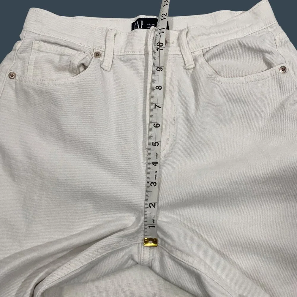 Gap Denim High Rise Wide-Leg Jeans 4/27R White 100% Cotton frayed hem neutral tr - Picture 7 of 10